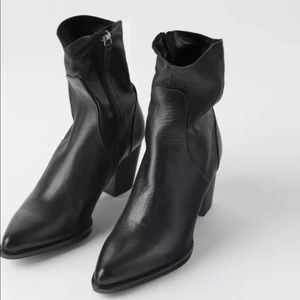 Zara leather heeled cowboy ankle boots